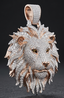 Colgante Pesado de Oro Sólido 10K para Hombre, Estilo Hip Hop, con Diamante CVD Cultivado en Laboratorio, Diseño de Cabeza de León 3D, Modelo Mantra Diamond 001