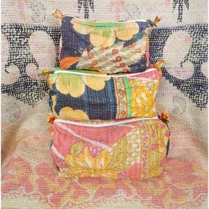 Handmade Cotton kantha cosmetic pouch <b>bag</b> small-<b>Large</b> Kantha with zipper closure <b>Bag</b> Affordable Women's Gifts for women - Product Image 1