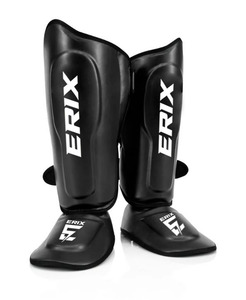 Protections de tibia ERIX en cuir PU avec fermeture auto-agrippante, légères, protection professionnelle, sur mesure pour MMA, Kickboxing, Muay Thai - Product Image 1
