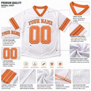 Maillot de football américain personnalisé pour homme, blanc et orange, en mesh, manches courtes, col en V, respirant, antibactérien, séchage rapide, impression sublimée - Product Image 6