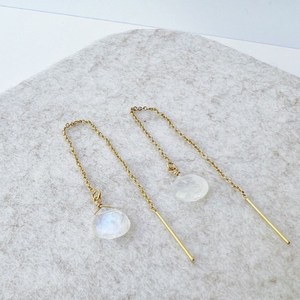 Moonstone Threader <b>Earrings</b> Gold Minimalist Dainty Jewelry June Birthstone Handmade Elegant <b>Earrings</b> for Women Gift - Product Image 2