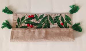 Embroidered Plant Pattern <b>Cushion</b> <b>Cover</b> Rectangle Cotton Linen Bohemian Style With Tassels Customized Zipper Closure - Product Image 4