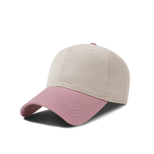 Unisex 6-Panel Baseball Cap Two-Tone Beige Pink Cotton Adjustable Casual Hat Solid Color Washed Finish - Product Image 2