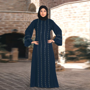 Abaya Modesta de Tela Nida con Delicados Adornos de Cristal, Talla Grande, Corte Recto, Manga Larga, Largo hasta el Suelo, para Mujeres Musulmanas - Product Image 3