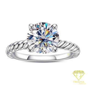 Round Cut Moissanite Solitaire <b>Ring</b> VVS <b>925</b> Sterling <b>Silver</b> Twisted Band Engagement Wedding Jewelry For Women - Product Image 2