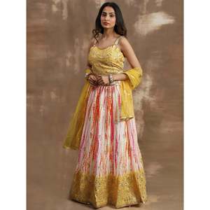 Alluring <b>White</b> and Yellow Sequins Chinon Haldi Wear <b>Lehenga</b> Choli for Wedding - Product Image 5