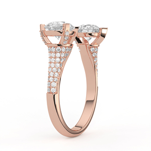 Bague en or blanc massif avec diamant de laboratoire, à tige ouverte, design à espace négatif, coupe poire et ronde, pavé multi-rangs, style cocktail, bijoux fins - Product Image 3