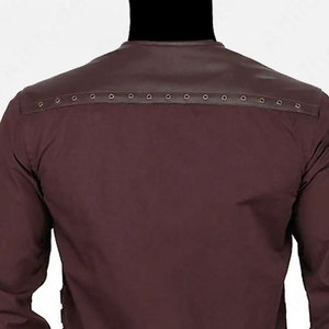 Factory Supplies <b>Men's</b> Gothic Shirt Vintage Cotton Blend Soft Fabric Faux Leather Patchwork Top Long Sleeve D-Ring Outfit - Product Image 5