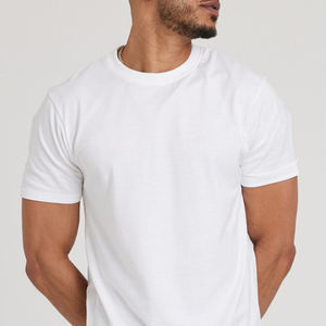 Camiseta de algodón para hombre, cuello redondo, manga corta, diseño liso, bordada, personalizada, al por mayor, de poliéster y algodón. - Product Image 2