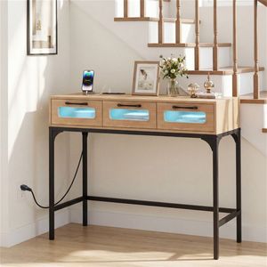 35.5\" LED Lighted Narrow <b>Console</b> <b>Table</b> with Power Station 3 Drawers and Charging Ports for Entryway or Sofa Area - Product Image 3