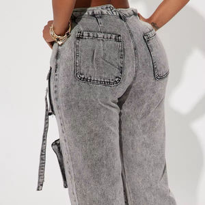 OEM Fashion High Waisted <b>Cargo</b> Boyfriend Jeans Straight Wide Leg Casual <b>Pants</b> - Product Image 4