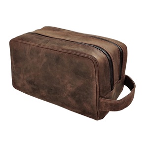 Trousse de Toilette en Cuir Véritable pour Hommes, Trousse de Rasage de Voyage, Organisateur de Produits de Douche et de Toilette, Trousse de Cosmétiques en Cuir pour Femmes - Product Image 1