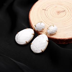 White Howlite Gemstone <b>Gold</b> Vermeil Fancy Shape <b>Dangle</b> <b>Earrings</b> Trendy Wedding Party Gift - Product Image 4