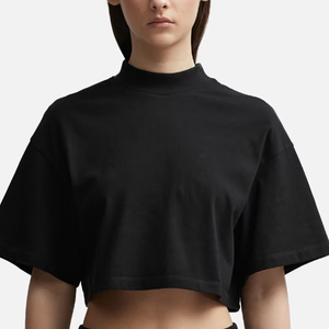 Women's Black Cropped Turtleneck <b>Top</b> Short Sleeve Loose Fit Minimalist Style Solid Color Knitted <b>Crop</b> Tee Wear - Product Image 6