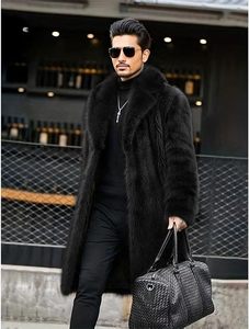 Manteau long en fausse fourrure de vison pour homme, col rabattu épais, simple boutonnage, manches classiques, couleur unie, vêtement d'extérieur d'hiver - Product Image 4