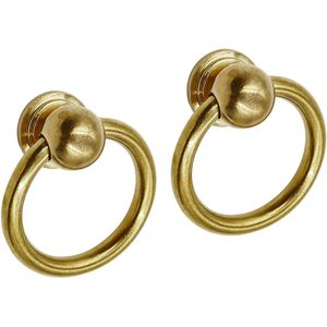 Antique Brass Solid Cabinet Pulls 1.6 Inch Drop Ring Drawer Handles Vintage Furniture <b>Kitchen</b> Cabinet <b>Hardware</b> 2Pcs Ring Knobs - Product Image 1