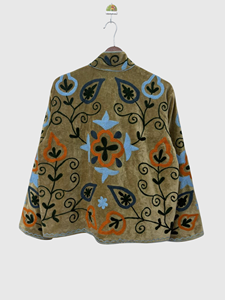 Veste à col mandarin en velours brodée à la main avec des motifs floraux, manches longues, taille plus, vêtements d'hiver pour adultes, style blouson - Product Image 5
