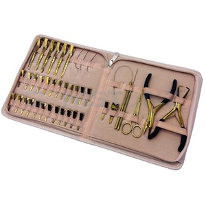 Kit d'outils d'installation d'extensions capillaires en acier inoxydable : Pince à micro-perles, Pince ouvre-perles, Pince à boucles, Aiguilles, Ciseaux - Product Image 1