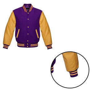 Premium Quality Letterman <b>Baseball</b> School College Bomber Varsity <b>Jacket</b> Purple & Gold Genuine Leather Sleeves <b>Jacket</b> - Product Image 4