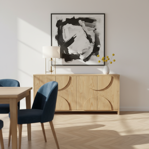 Buffet en bois moderne demi-cercle, meuble de rangement en bois à 4 portes avec panneau en arc, design moderne en arc - Product Image 6