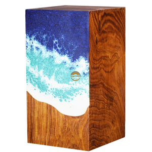 Ocean Inspired Resin & Natural Wood Cremation Urn Handmade Blue Wave Funeral Ashes Box by AYAANS - Product Image 3