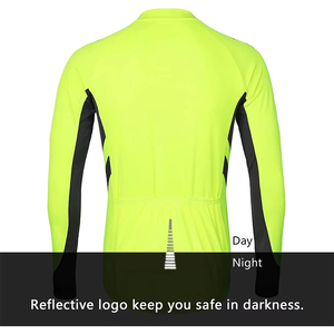 Customized <b>Men's</b> <b>Long</b> <b>Sleeve</b> <b>Cycling</b> <b>Jersey</b> Neon Yellow Black Full Zip Road Bike Wear Breathable Quick Dry 100% Polyester 180g - Product Image 2