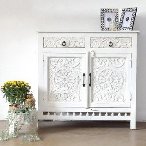 White Traditional Carved Wood Dining Room <b>Sideboard</b> 2 Door 2 Drawer Storage Buffet Console for Living Room Bedroom - Product Image 1