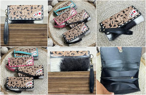 ODM OEM Nuevos Bolsos de Mano para Mujer de Cuero Genuino de Vaca Hechos a Mano, Estilo Occidental con Patrón Floral y de Cartas de Póker en Relieve - Product Image 3