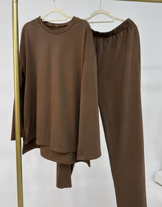 Women's Modest Oversized <b>Two</b> <b>Piece</b> Lounge Set Loose Fit Long Sleeve Top & Wide Leg Pants Matching Outfit Islamic Casual Wear - Product Image 3