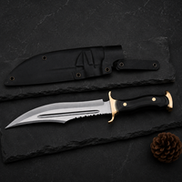 OEM Service Nieuw handgesmeed Damascus staal Rambo Bowie mes met messing beschermkap, houten & hoornen handvat, leren schede, outdoor Bowie mes