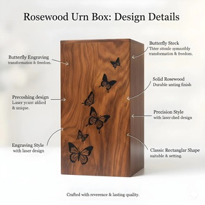 Handcrafted Rosewood Cremation Urn with Butterfly Design Luxury Wooden Memorial Urn Elegant Sympathy Keepsake - Product Image 3