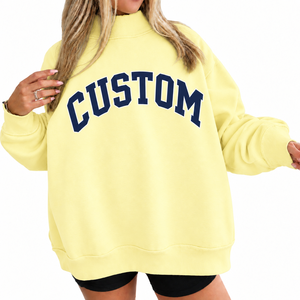 Sudadera Personalizada para Mujer, Color Amarillo Mantequilla, Cuello Alto Simulado, Corte Holgado, Largo Regular, Nueva Moda de Invierno, Ajuste Relajado - Product Image 1
