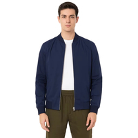 Blouson Bomber Homme Premium Bleu Marine Uni à Col Montant et Fermeture Éclair – Coupe Droite Décontractée Respirante pour le Printemps