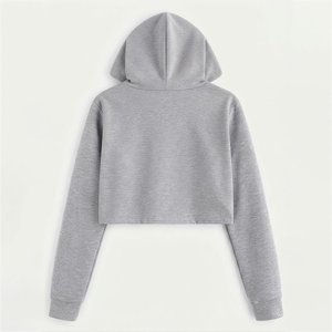 Nueva Sudadera con Capucha Corta Gris para Mujer con Logotipo Personalizado, Sudadera de Punto Informal de Manga Larga para Otoño e Invierno - Product Image 2