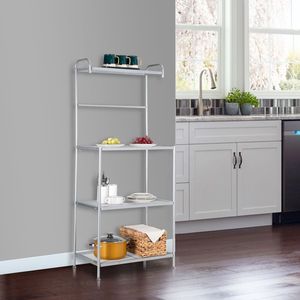 Scaffale da Cucina a Quattro Ripiani in Ferro Battuto HODELY, Grigio Argento con Superficie a Rete per Organizzazione Domestica - Product Image 2