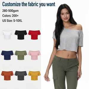 เสื้อครอปท็อปผู้หญิงสีเทา ไหล่เฉียง แขนสั้น ผ้าถัก ทรงเข้ารูป สีพื้น สไตล์สตรีทแวร์ สำหรับฤดูใบไม้ผลิและฤดูร้อน ผ้าฝ้าย 100% - Product Image 4