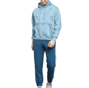 Conjunto Deportivo de Invierno para Hombre, Talla Grande, Sudadera con Capucha y Pantalones Deportivos Acampanados con Serigrafía - Product Image 1