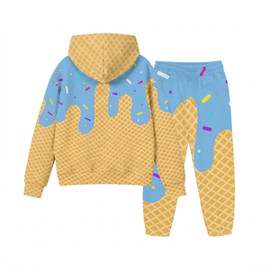 Ensemble sweat à capuche et pantalon imprimé cornet de glace pour filles, motif dessin animé, manches longues, tenue décontractée d'été pour enfants - Product Image 2