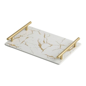Luxury <b>White</b> Marble Serving Tray Gold Handles Dishwasher Safe Multifunction Kitchen Tableware Platter for Living Room Home Decor - Product Image 5