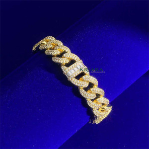 สร้อยข้อมือเพชรเลี้ยงในห้องปฏิบัติการชุบทอง 18K เงินแท้ 925 สำหรับผู้ชาย ทรงกลมเจียระไนแบบเหลี่ยม ทรงฮิปฮอป เหมาะสำหรับใส่ทุกวัน - Product Image 3