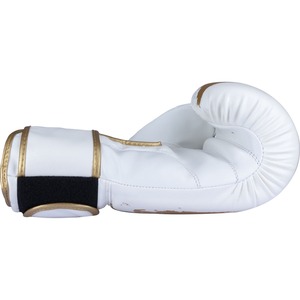 Gants de boxe en cuir blanc avec garniture dorée et fermeture Velcro pour adultes - Product Image 1