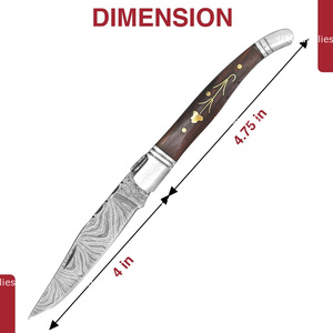 Couteau de chasse pliant Laguiole professionnel haut de gamme en acier Damas, manche en bois naturel, fait main, pointe clip. - Product Image 4