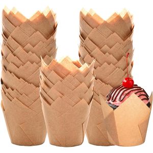 200 Fogli di Carta Forno Naturale Non Sbiancata per Cupcake a Forma di Tulipano, 200 Fogli Standard per Muffin, Accessori per Decorazione Torte - Product Image 1