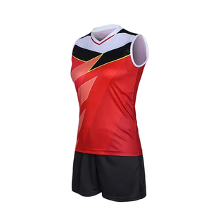 Ensemble d'uniformes de volley-ball sans manches rouge et noir, maillot personnalisé pour femmes, coupe ajustée, kit de volley en spandex - Product Image 2
