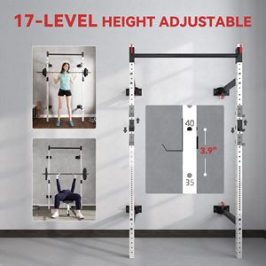 Rack de Potencia Blanco Ajustable Montado en Pared con Barra de Dominadas, Capacidad de 450 kg, Banco Plegable para Sentadillas - Product Image 4
