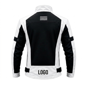 Chaqueta de Cuero Unisex Blanca y Negra con Bloques de Color, Manga Larga, Transpirable, Resistente al Viento, para Todas las Estaciones, Ropa de Motociclismo, Logotipo Personalizado - Product Image 4