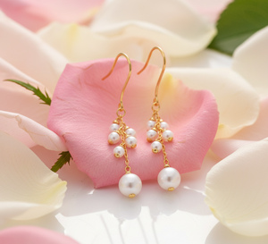 Pendientes de perlas de agua dulce chapados en oro clásico de plata 925, joyería de boda para mujer, pendientes de perlas chapados en oro - Product Image 3