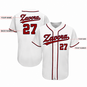 Camiseta de Béisbol Personalizada Blanca con Ribete Rojo, Cierre de Botones, Ropa de Equipo, Nombre y Número Personalizados, Venta al Por Mayor, OEM, Marca Privada, Ropa Deportiva - Product Image 3