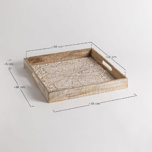 ถาดเสิร์ฟทำจากไม้พร้อมที่จับเครื่องครัวอุปกรณ์ทานอาหารและถาดตกแต่งบ้านทำด้วยมือ - Product Image 3