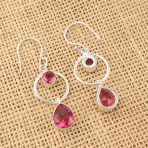 Boucles d'oreilles élégantes en tourmaline rose avec serti clos en argent sterling, bijou de luxe pierre de naissance d'octobre, cadeau pour femme - Product Image 2